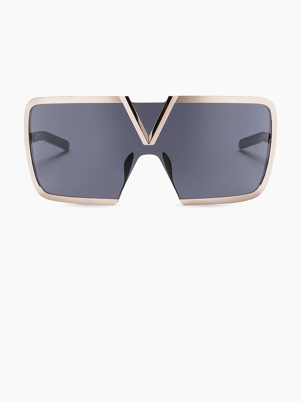 Valentino Oversized Shield Sunglasses - Gold Frame, Dark Gray Lenses